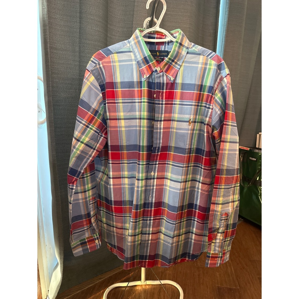 Ralph Lauren Slim Fit Stretch Oxford Plaid Button Down Shirt Men XL‎